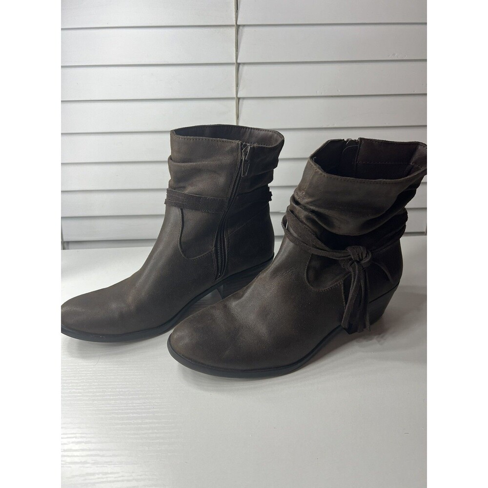 Wear Ever Pimone Brown Leather Decorative Braided Straps Ankle Boots Womens 6 M